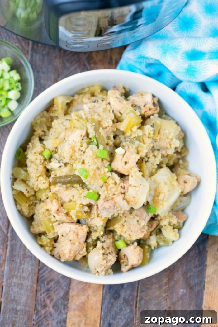 Pressure Cooker Chicken Quinoa Casserole: Healthy, Yummy & Quick One-Pot Meal Delicious and healthy Pressure Cooker Chicken Quinoa Casserole with fresh herbs.