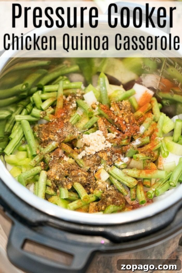 Instant Pot Chicken Quinoa Casserole: Healthy and Delicious with Chicken Cabbage Soup Variation #instantpot #pressurecooker #healthy #chicken #cabbage #casserole #soup Hearty Instant Pot Chicken Quinoa Casserole, a healthy and quick one-pot meal.