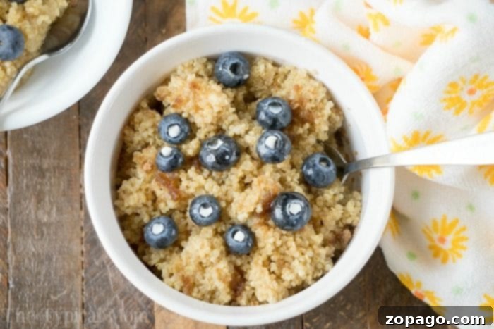 Pressure cooker breakfast quinoa topped with fruit and honey! Great alternative to oatmeal and a healthy meal to start your day. #pressurecooker #instantpot #breakfast #quinoa #oatmeal #sweet #instantpotrecipes #thetypicalmom Close-up of Instant Pot breakfast quinoa, steaming hot and ready to serve.