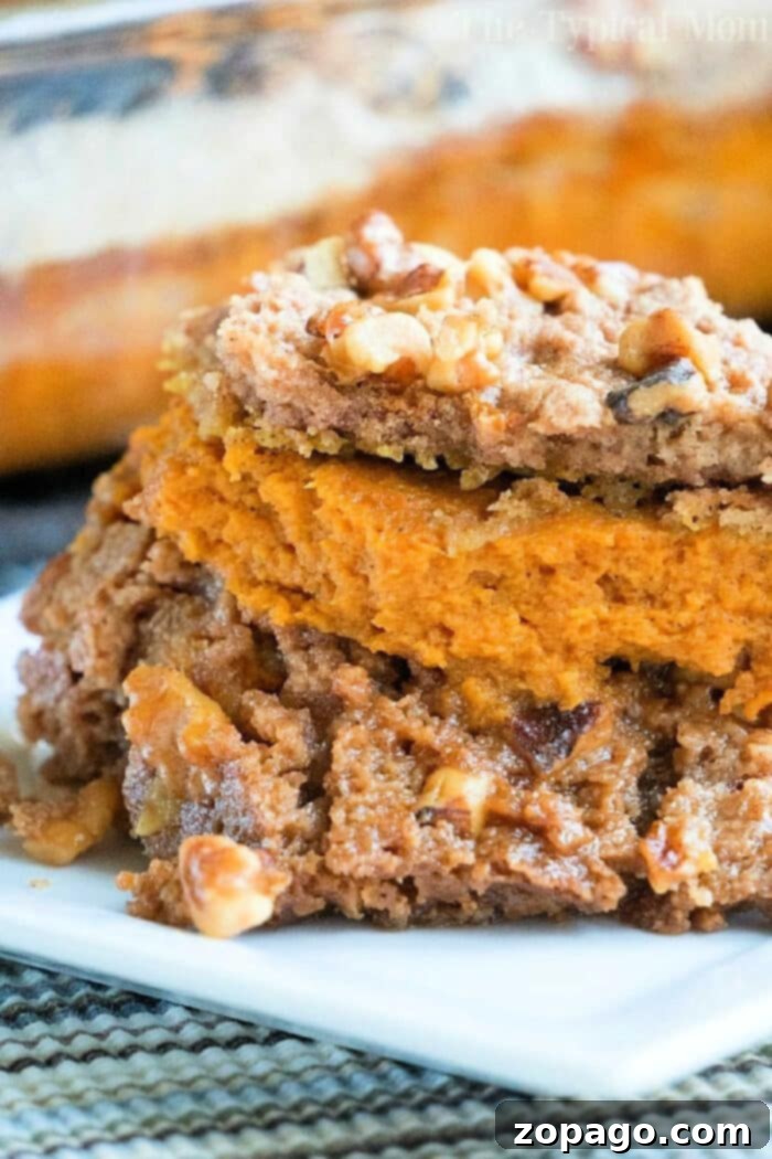 Effortless Pumpkin Spice Dump Cake 2 Easy 5-ingredient pumpkin pie dump cake made with spice cake mix, topped with ice cream and nuts for a perfect Fall dessert.