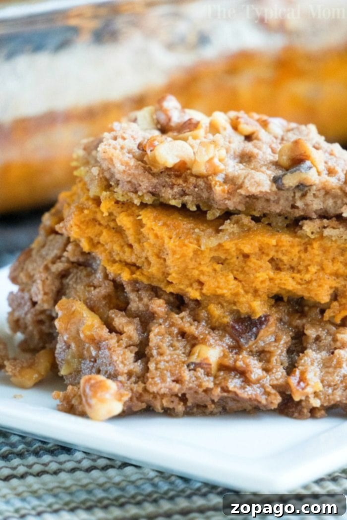 Pumpkin pie dump cake needs just 5 basic ingredients! Topped with ice cream it's heaven! #pumpkin #pumpkinpie #dessert #dumpcake #cake #fall #pumpkinrecipes #pumpkinspice The best pumpkin dump cake, made with just 5 basic ingredients and spice mix, served with ice cream for a delightful Fall dessert.