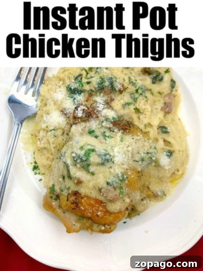 Instant Pot chicken thighs bone in dinner with a creamy cream cheese sauce your family will love. Easy pressure cooker chicken dinner is done! Instant Pot Bone-In Chicken Thighs with creamy sauce