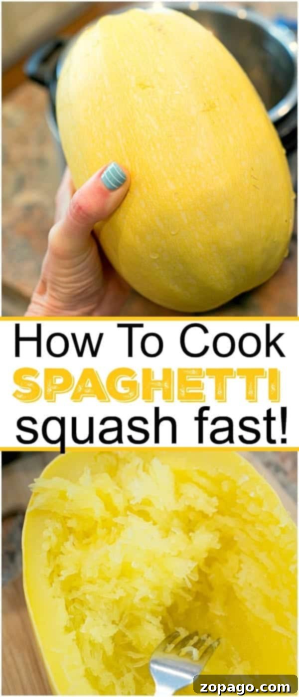 How to cook spaghetti squash fast in an Instant Pot, oven or microwave! Delicious and healthy squash noodles. #spaghettisquash #instantpot #oven #microwave #fastcooking Instant Pot Spaghetti Squash ready to serve