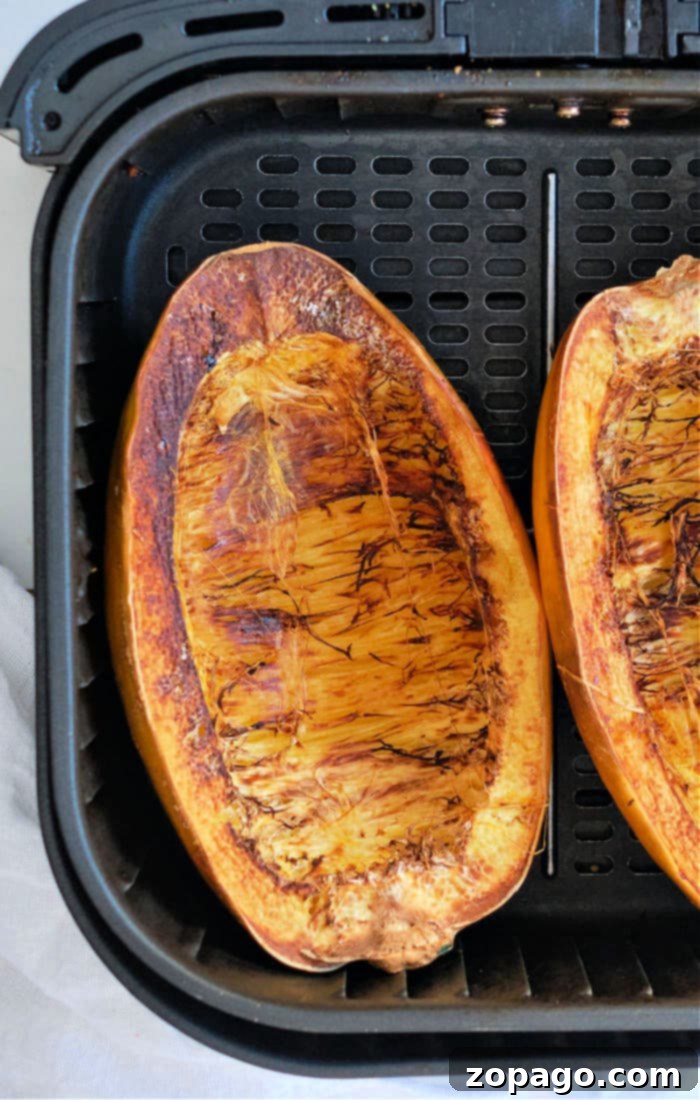 Effortless Spaghetti Squash in No Time 4 Air Fryer Spaghetti Squash ready to serve
