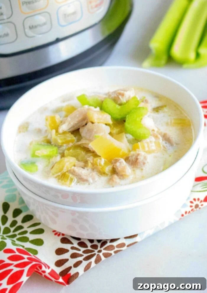 Creamy Instant Pot Celery Soup 2 Instant Pot Cream of Celery Soup with fresh celery garnish