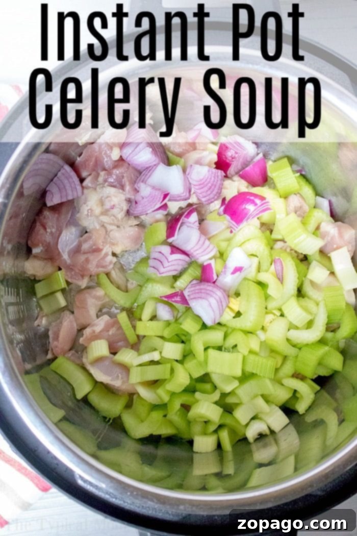 Instant Pot cream of celery soup you can make it on your stovetop too if you don't have a pressure cooker. Either way it's tasty! #creamofcelery #instantpot #pressurecooker #celery #soup #vegetable #instantpotrecipes #thetypicalmom #chicken Instant Pot celery soup with chicken pieces
