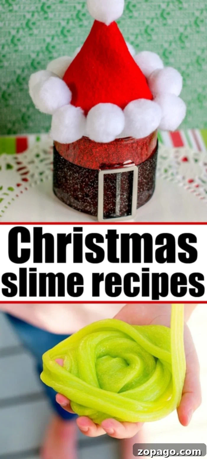 Kid-Friendly Christmas Slime Delights 3 Finished Christmas slime in a festive Santa decorated jar, ready for gifting