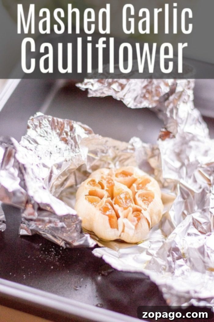 Healthy Garlic Mashed Cauliflower - A Delicious Low Carb Side Creamy Cauli Mash with Roasted Garlic