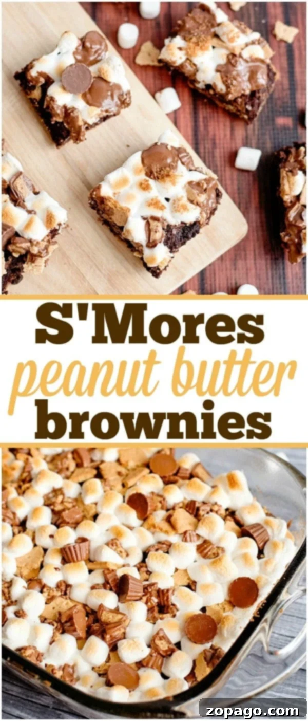 13 Simple S'mores Dessert Ideas 11 The finished peanut butter cup s'mores brownies, cut into squares and ready to serve, a top-tier s'mores dessert recipe.