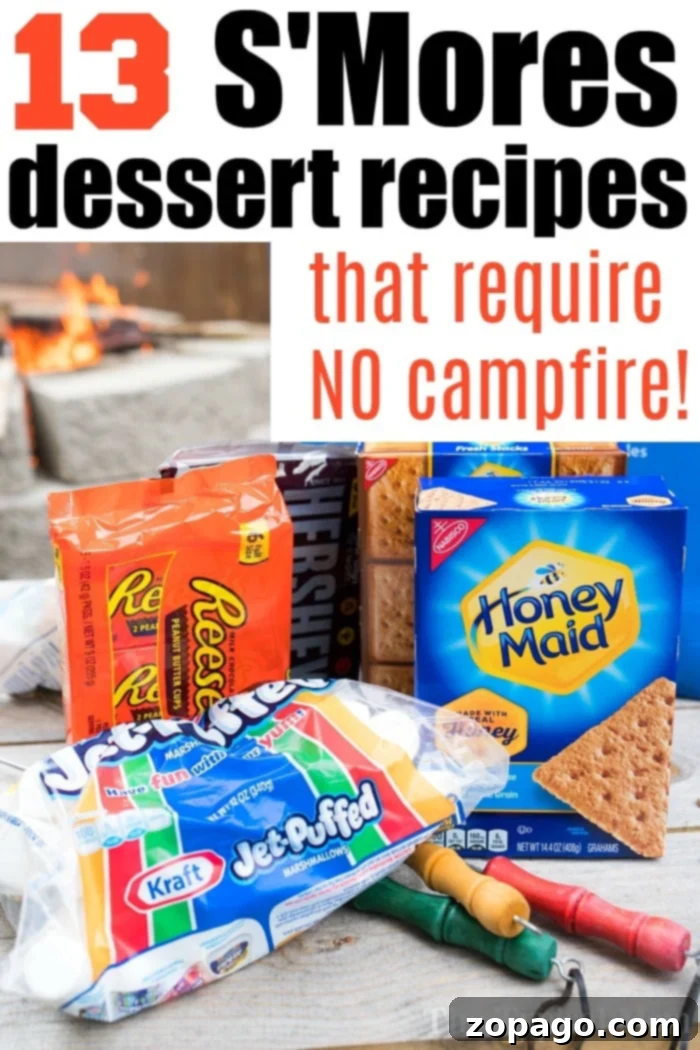 13 Simple S'mores Dessert Ideas 3 Variety of delicious s'mores dessert recipes, perfect for indoor enjoyment with marshmallows, chocolate, and graham crackers.