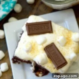 S'mores brownies with a peanut butter topping and jazzed up poke cake, highlighting marshmallows and graham crackers.