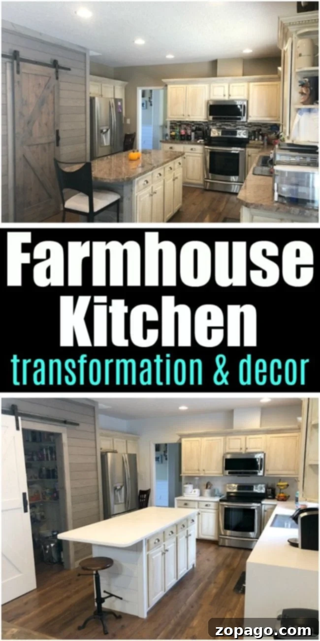See the Stunning Transformation: Dark to Bright Farmhouse Kitchen Before and after transformation of a dark kitchen to a bright farmhouse kitchen