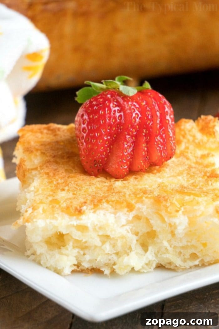 This 2 ingredient pineapple angel food cake recipe is a simple throw together dessert that's great when people come over unexpectedly. #angelfoodcake #pineapple #cake #dumpcake #weightwatchers #skinny #fruit #angelfood A piece of classic pineapple angel food cake recipe.