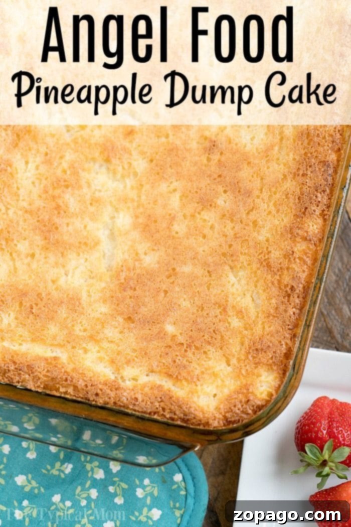 This 2 ingredient pineapple angel food cake recipe is a simple throw together dessert that's great when people come over unexpectedly. #angelfoodcake #pineapple #cake #dumpcake #weightwatchers #skinny #fruit #angelfood angel food dump cake