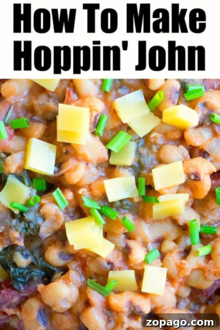 Quick and Easy Instant Pot Hoppin' John Recipe, Perfect for Any Occasion A bowl of easy Hoppin' John recipe, garnished with fresh herbs and served with a side of cornbread.