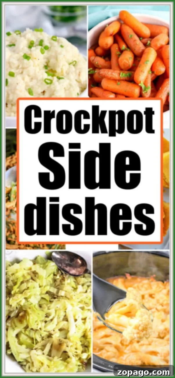 Easy Slow Cooker Sides 9 A diverse collection of various crockpot side dishes arranged for serving