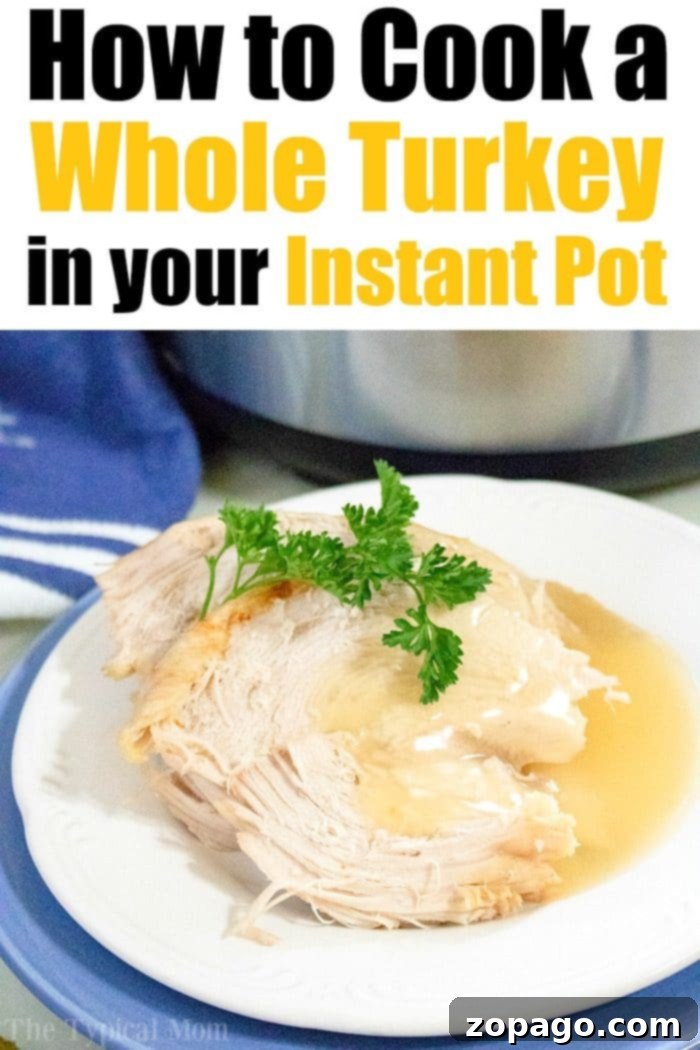 Pressure cooker turkey is the best in your Instant Pot! It's easier than you think and frees up your oven on Thanksgiving Day! Carved pressure cooker turkey served on a platter with herbs