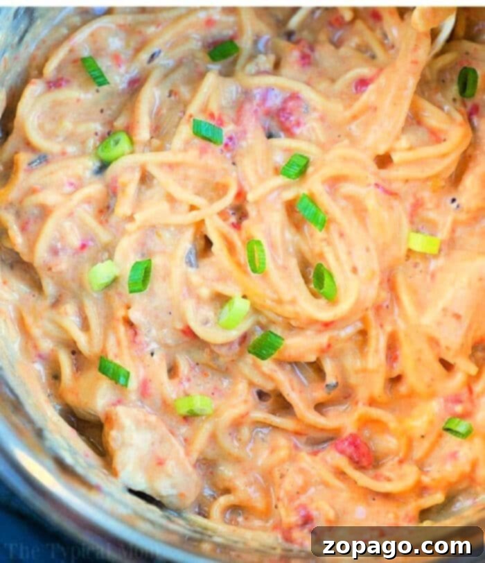 Creamy One-Pot Chicken Pasta 2 Instant Pot Cheesy Chicken Spaghetti with diced chicken and sauce