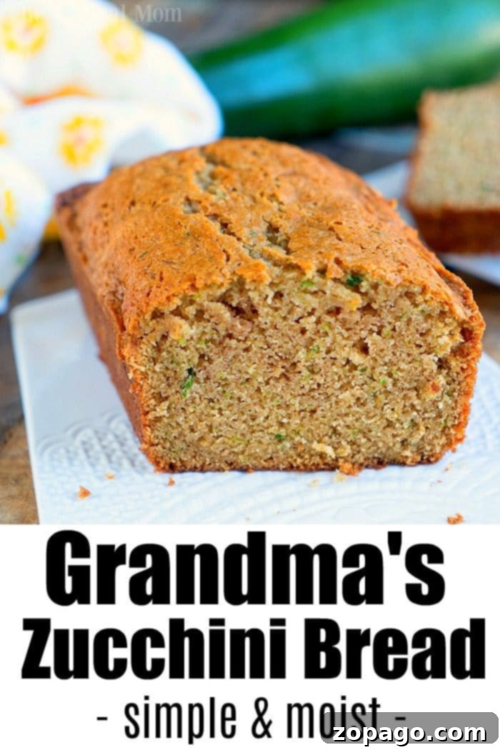 A slice of moist zucchini bread, highlighting its tender crumb and delightful flavor, a testament to Grandma's perfect recipe.