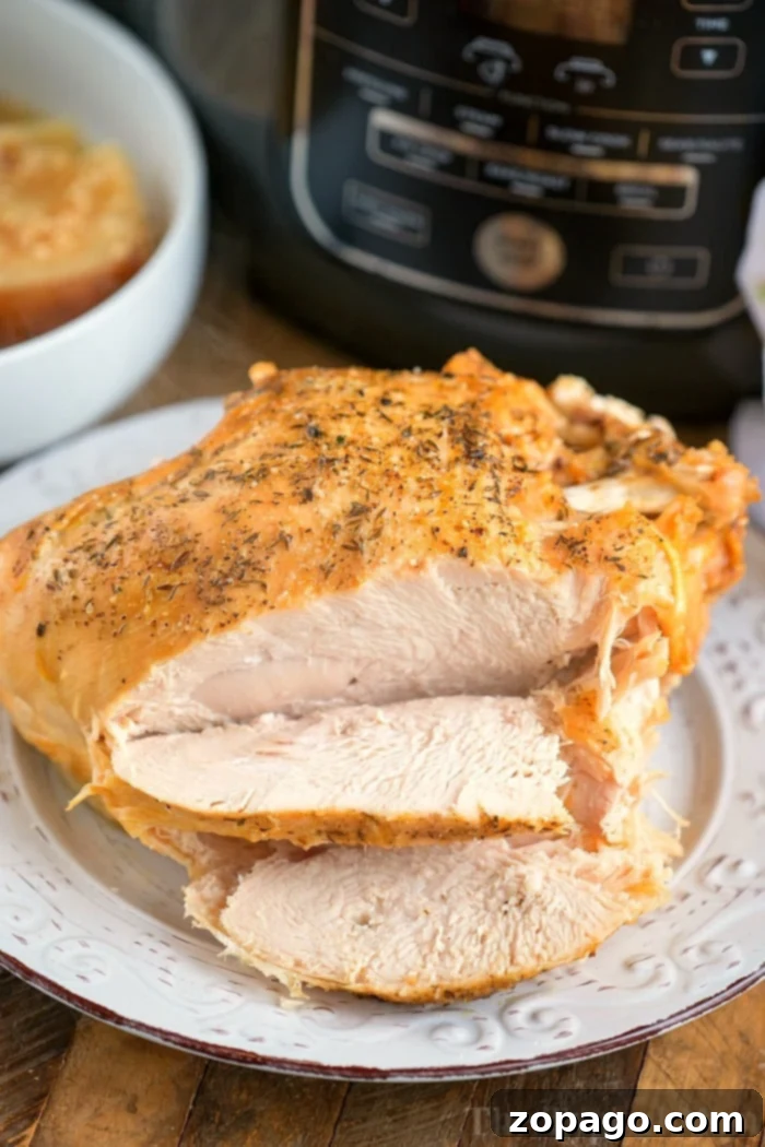 Festive Christmas Brunch Creations 3 Moist and flavorful Ninja Foodi turkey breast, a perfect protein option for a holiday brunch menu.
