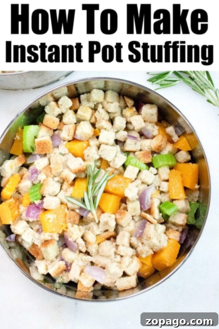 Easy Instant Pot Dressing 7 A close-up of a pressure cooker stuffing recipe, beautifully moist and flavorful in a baking dish, ready to be served as a delightful side.