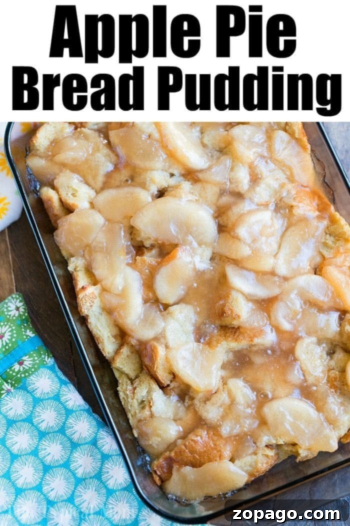 Perfectly Baked Apple Pie Bread Pudding A serving of warm apple pie bread pudding, glistening with glaze, ready to be enjoyed.