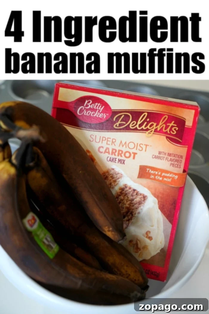 Easy 4-Ingredient Banana Bread 8 Fluffy 4-ingredient banana muffins with chocolate chips, ready to eat.