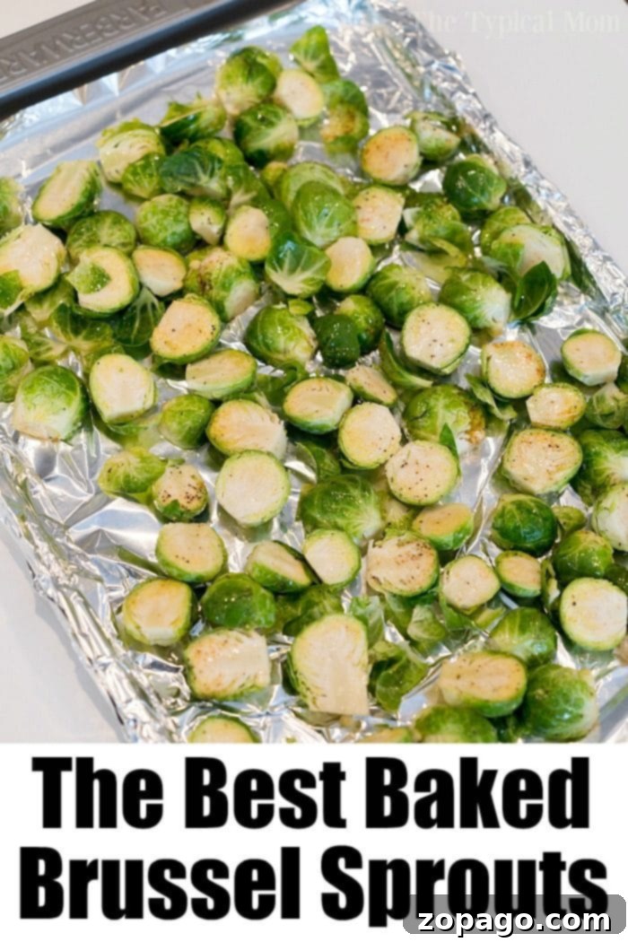 This easy brussel sprouts recipe is a perfect side dish with a tangy sauce that just makes these vegetables addictive enough to start loving brussels! #brusselsprouts #baked #best #brussels #mustard #vegetables #sidedish How Long to Bake Brussel Sprouts at 450 - Close-up of golden-brown, caramelized Brussels sprouts on a baking sheet.