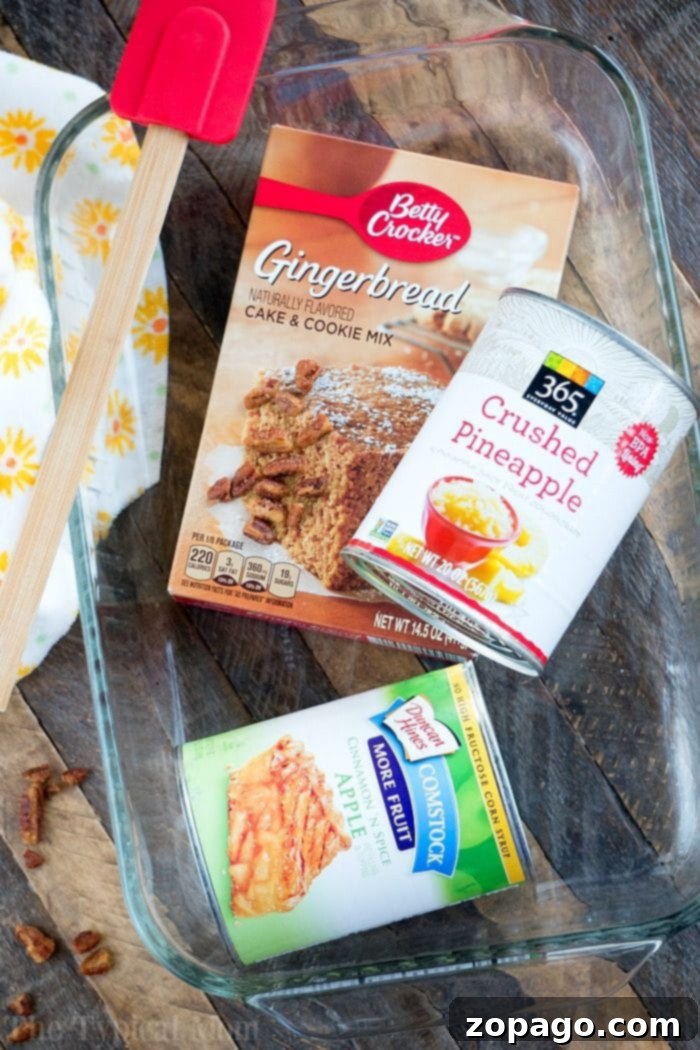 This gingerbread dump cake is moist and delicious with all the Christmas flavors you crave! Serve an easy gingerbread cake for brunch of dessert this year. #gingerbread #dumpcake #cake #dessert #christmas #easy #thetypicalmom Christmas Dump Cake: A festive gingerbread dump cake in a baking dish, showcasing its moist texture and delicious crumbly topping, ready for the holidays.