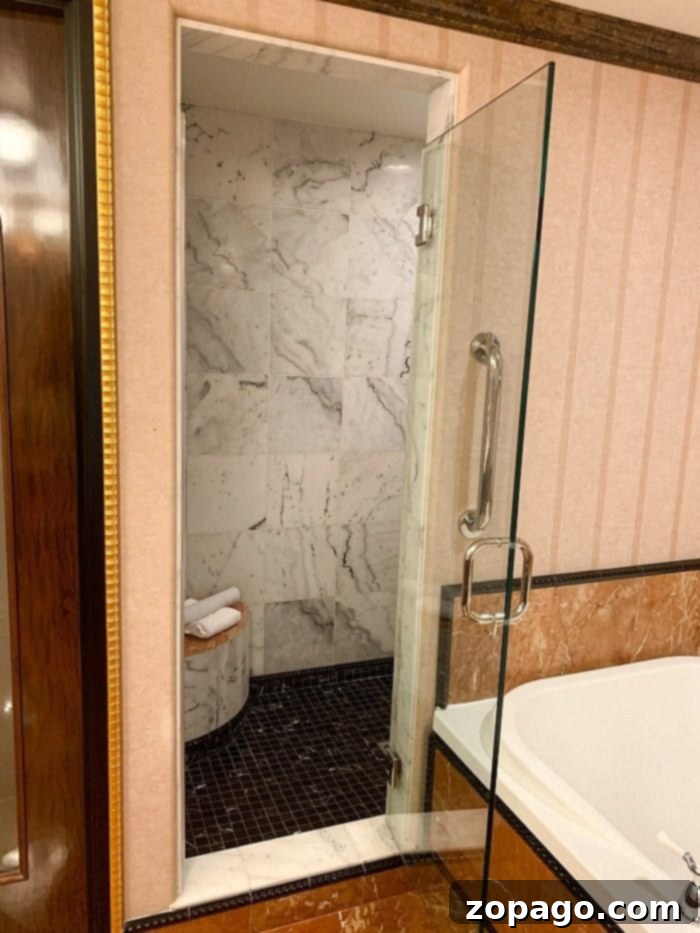 Peppermill Reno Nevada: Premium Bathrooms Luxurious bathroom with walk-in shower at Peppermill Reno Nevada