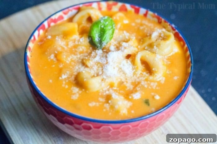 Instant Pot tomato basil soup is a fantastic dinner that takes just minutes to prepare in your pressure cooker now. Healthy meals are on the way! A bowl of Instant Pot creamy tomato soup, ready to be enjoyed.