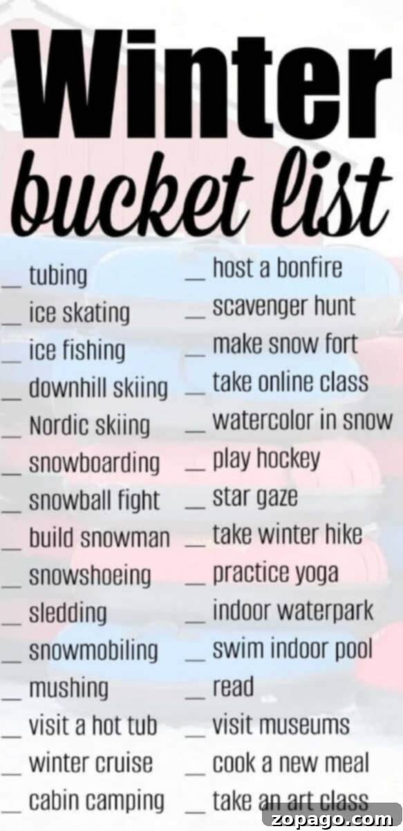 Kids' Frosty Fun Checklist 3 Printable winter bucket list with various family activities
