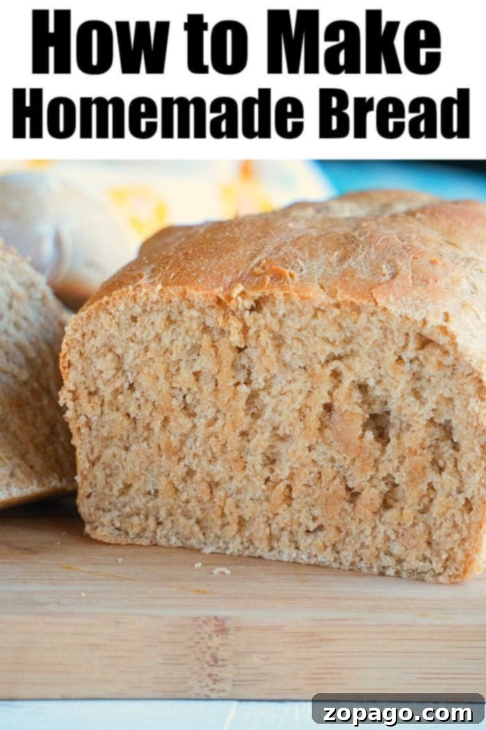 Baking bread at home isn't as scary as it sounds, and is easier to make than you probably think. If you wanna try making homemade bread here's an easy way. #homemade #bread #easy #homemadebread #whitebread #wheatbread Close-up of a loaf of homemade bread with a slice cut, revealing a soft, textured interior. Text at the top reads, How to Make Homemade Bread: Discover the joys of baking bread at home.