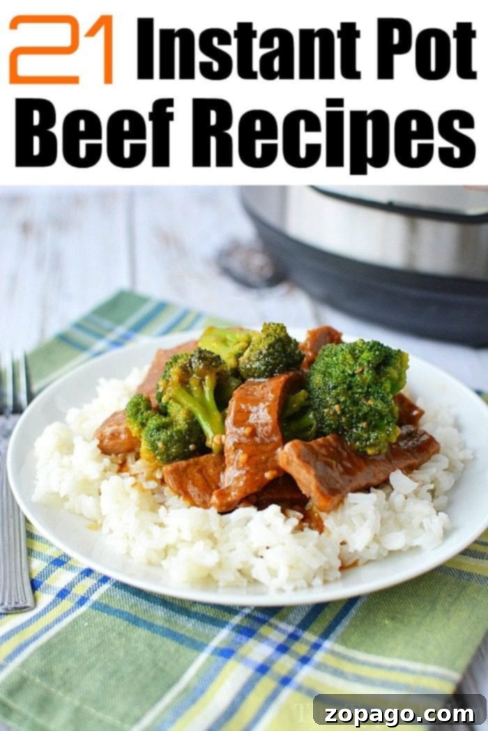 Various Instant Pot beef recipes displayed