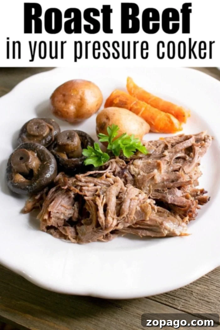 Pressure cooker roast beef is tender and full of flavor without ever having to turn on your oven! Sliced or shredded beef Instant Pot or Ninja Foodi style. Pressure cooker roast beef with vegetables and gravy