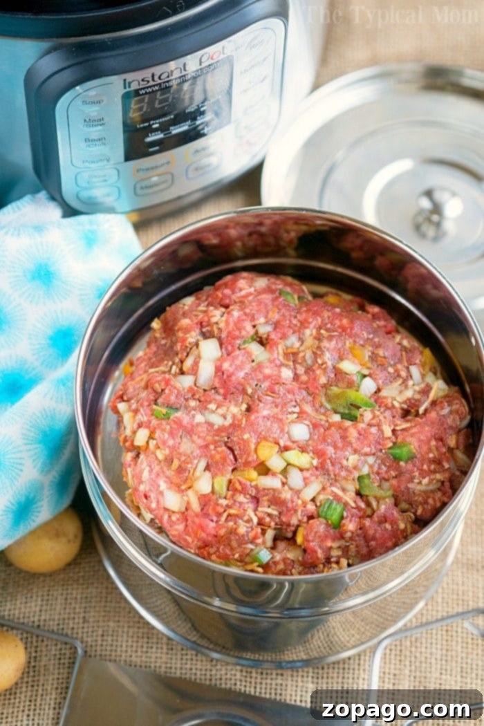 Hearty pressure cooker meatloaf and tender potatoes ready to serve