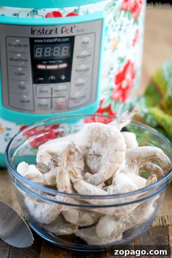 Instant Pot Shrimp: Fresh or Frozen Delicious Instant Pot shrimp, perfectly cooked and ready to be served from a pressure cooker.