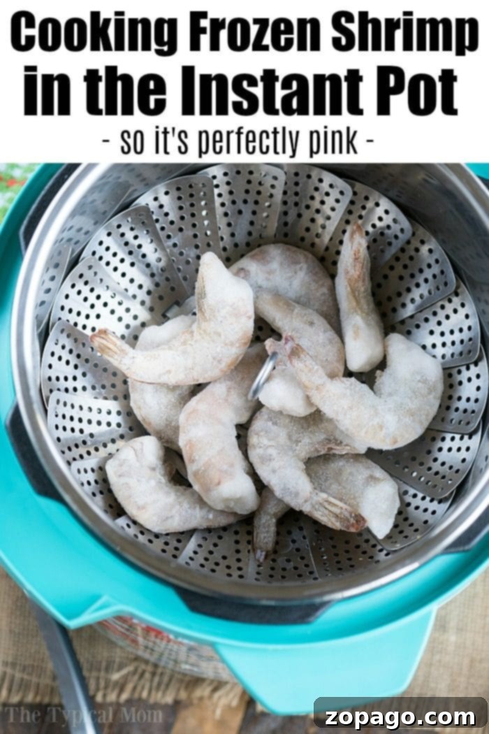 Instant Pot Frozen Shrimp Perfectly steamed frozen shrimp cooked in an Instant Pot, ready for serving.