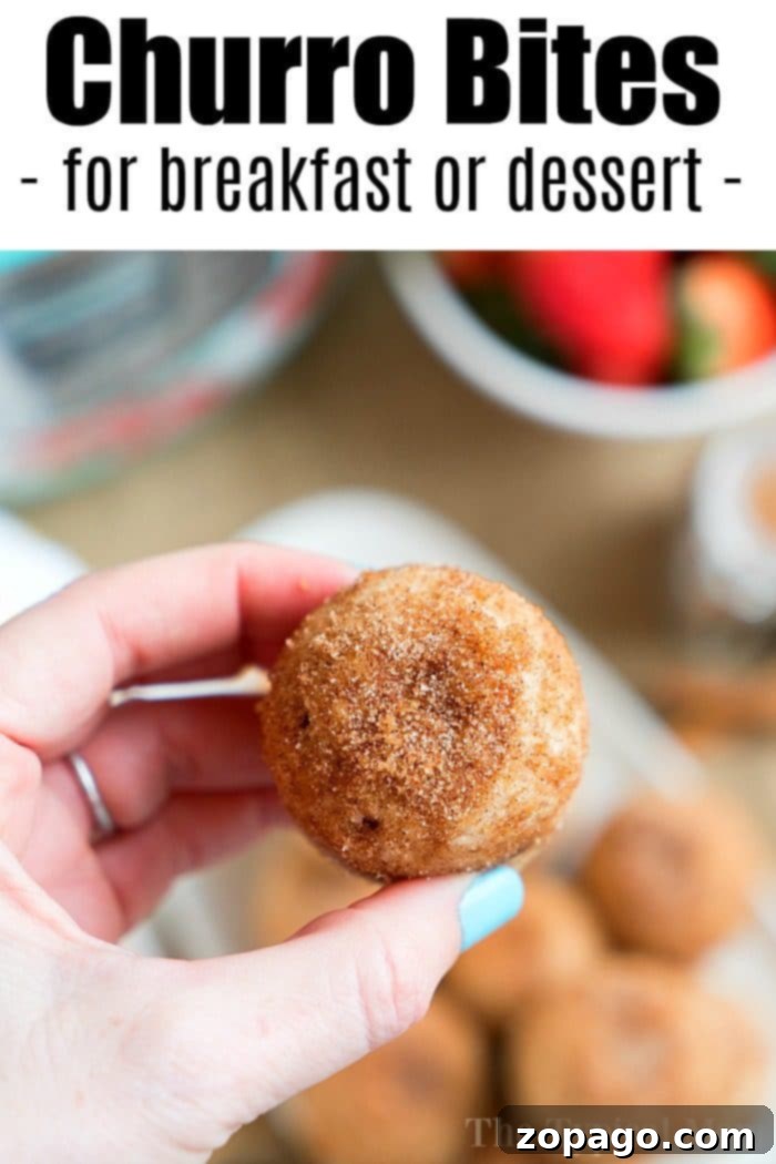 Pressure cooker churro bites are delicious for dessert or breakfast on the go! Cinnamon and sugar coated baked churros, not fried, in your Instant Pot. #instantpotrecipes #churros #churrobites #instant pot #crockpotexpressrecipes #breakfast #donuts #doughnuts Close-up of three freshly baked Instant Pot churro bites, heavily dusted with cinnamon sugar, stacked elegantly against a blurred background, emphasizing their perfect golden-brown color and inviting texture.