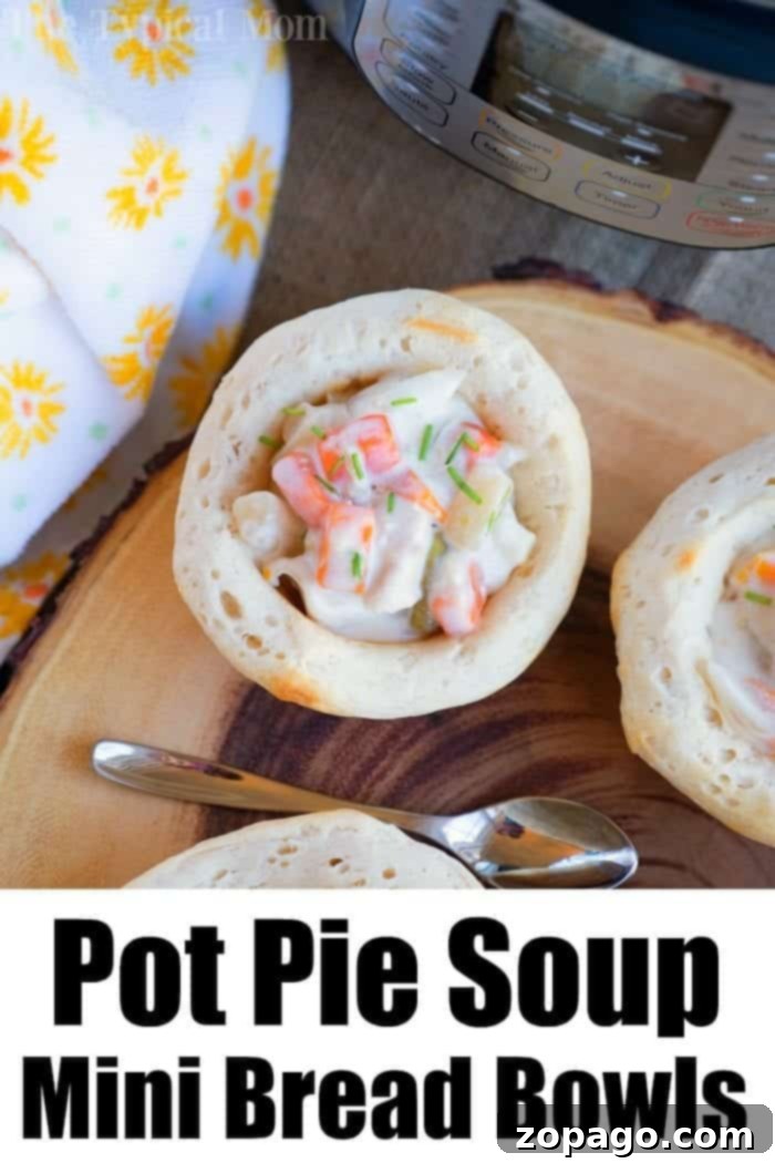 Pressure cooker chicken pot pie soup is a spoonful of comfort food made in under 15 minutes! You've got to try this creamy chicken soup with veggies today. #instantpotrecipes #pressurecooker #chickenpotpie #soup #chickensoup #ninjafoodirecipes #crockpotexpressrecipes #thetypicalmom A bowl of creamy chicken pot pie soup in a Ninja Foodi, ready to be served.