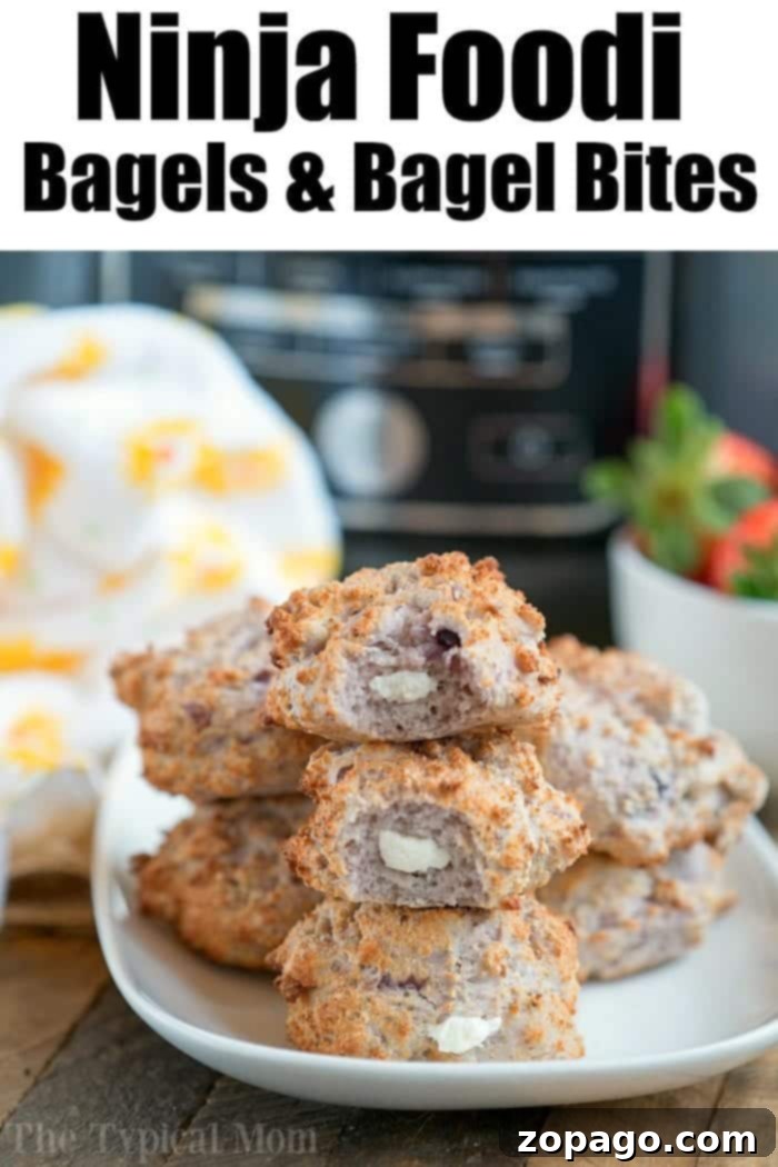 Air Fryer bagels come out crispy with a soft chewy center and can be made into stuffed bagel bites which we love. Easy 2 ingredient bagel recipe included. #airfryerbagels #airfryer #bagelbites #ninjafoodi #bagels #2ingredient #ninjafoodirecipes #airfryerrecipes #thetypicalmom ninja foodi bagels