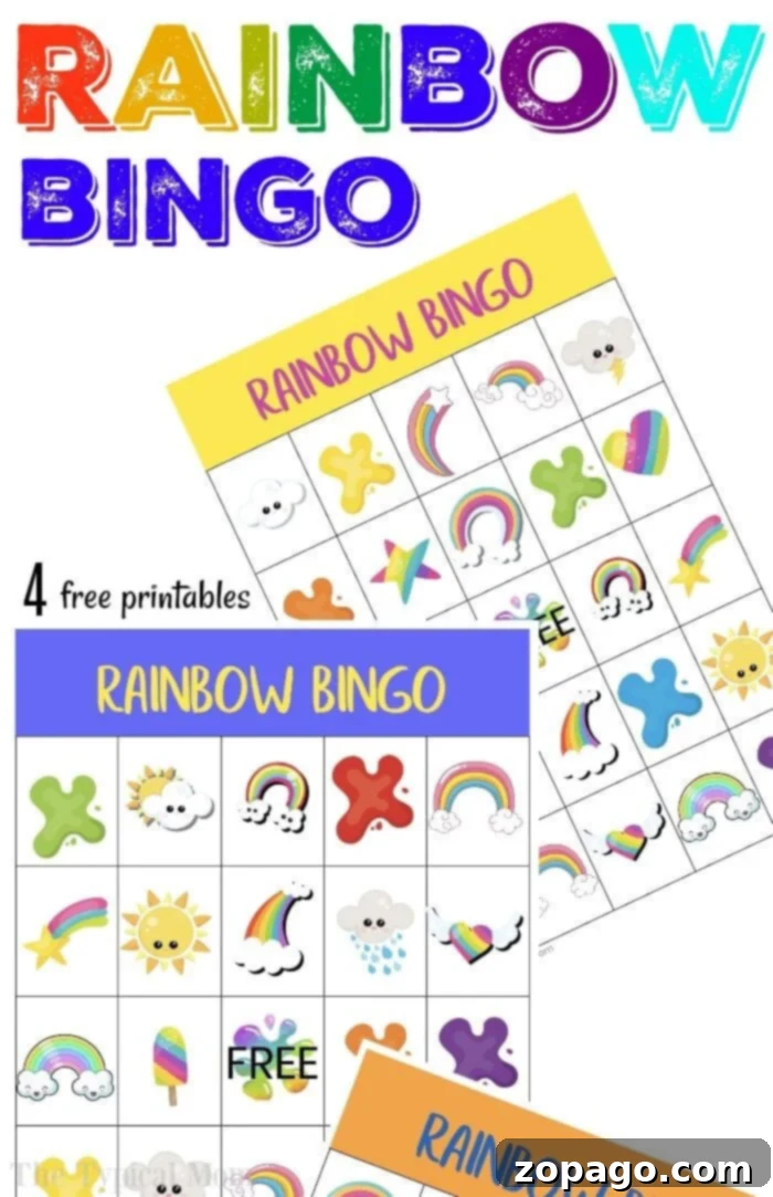 Download and print Rainbow Bingo cards for your next family gathering or party. #bingocards #partygames #printables Printable Rainbow Bingo cards for a fun party game