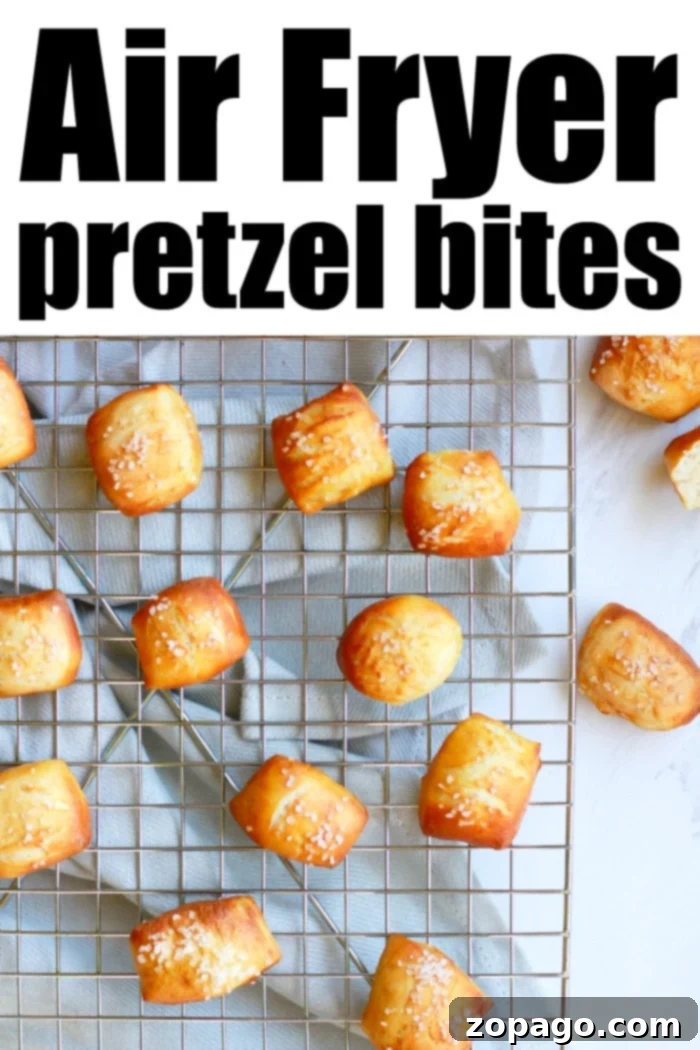 Crispy Air Fryer Pretzel Bites 6 A basket full of air fryer pretzel bites, perfectly golden and salted, ready to be served.