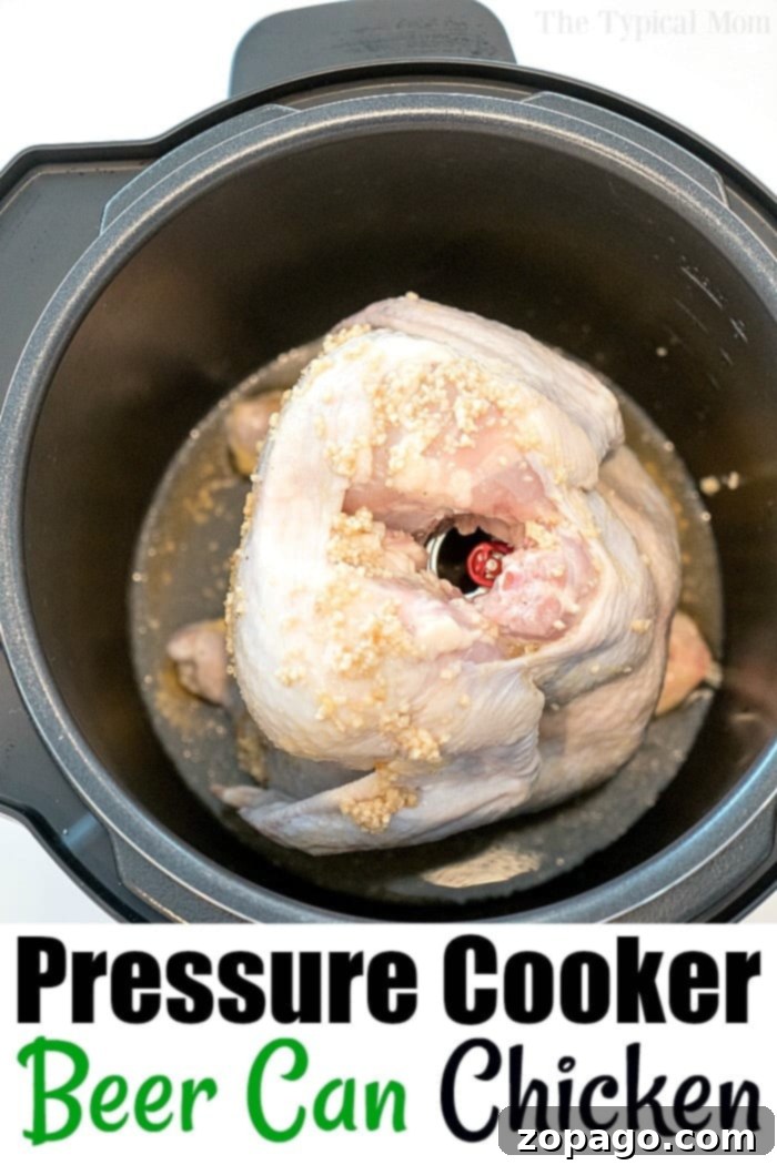 Instant Pot beer can chicken! #instantpot #beercanchicken Pressure Cooker Beer Can Chicken - a whole roasted chicken ready to serve