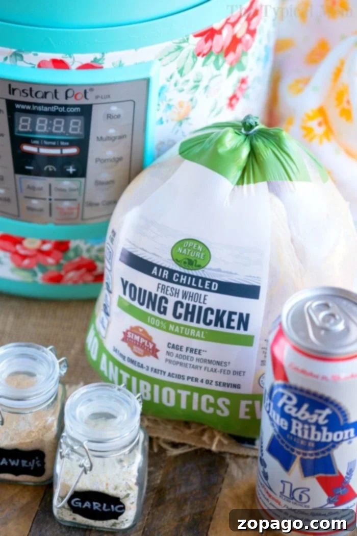 Explore tender and crispy whole chicken Instant Pot recipes, including flavorful beer can chicken! instant pot beer can chicken