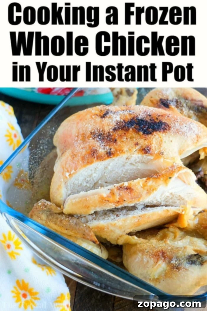 Tender and crispy whole chicken Instant Pot recipes, perfect for both frozen and fresh chickens. Pressure Cooker Frozen Whole Chicken