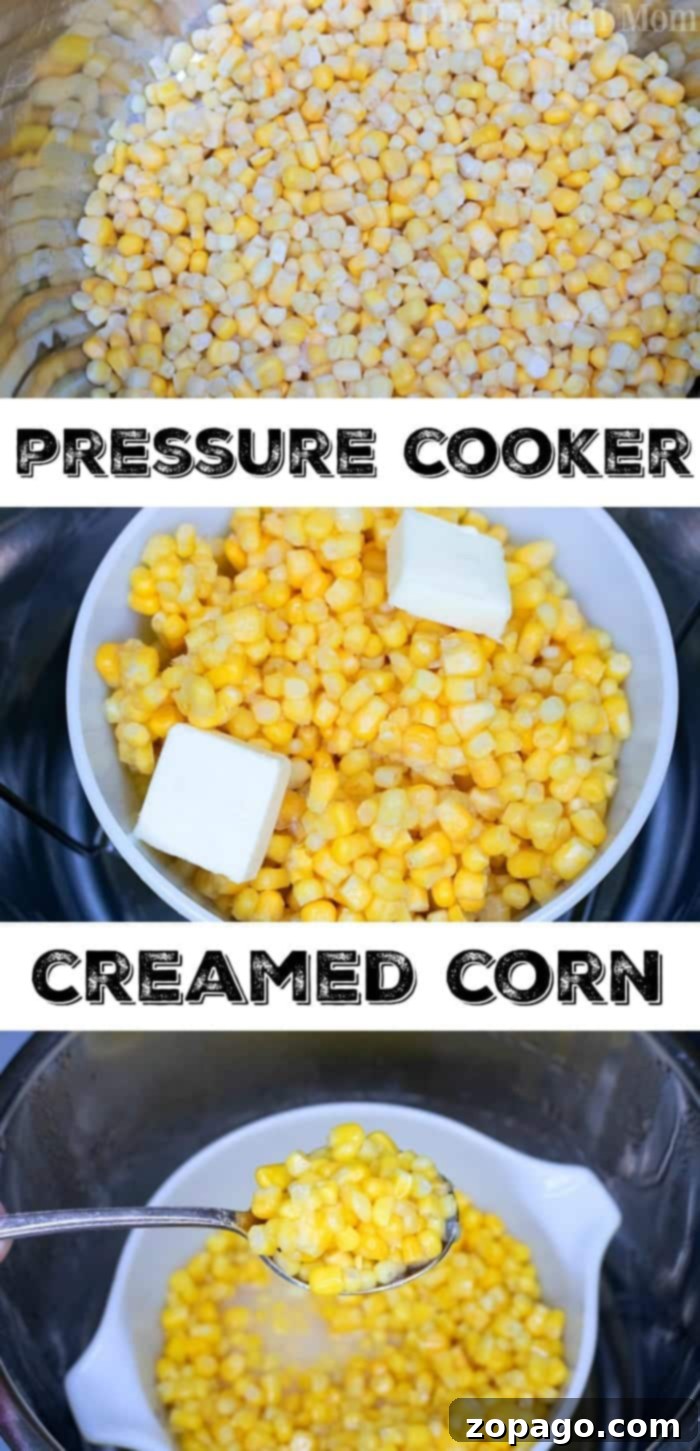 Savory Instant Pot Creamed Corn with Crispy Bacon 4 A close-up of a bowl filled with freshly made Instant Pot creamed corn, showing its rich, creamy texture and hints of cheese, ready to be served.