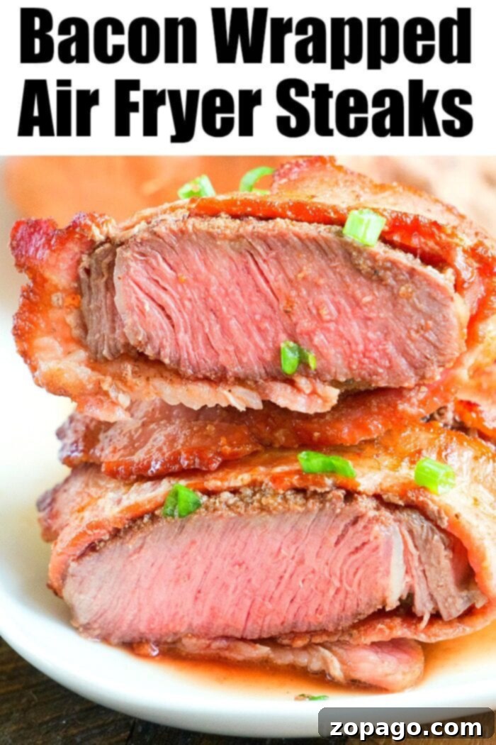 Bacon Wrapped Air Fryer Steak: Quick & Juicy Dinner Crispy Bacon Wrapped Air Fryer Steak with Dry Rub