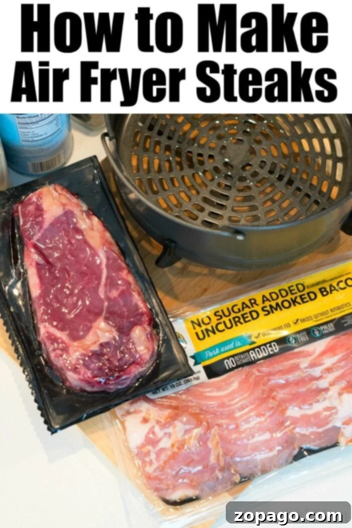 Best Air Fryer Steak Recipe: Bacon & Dry Rub Perfectly Cooked Air Fryer Steak with Crispy Bacon