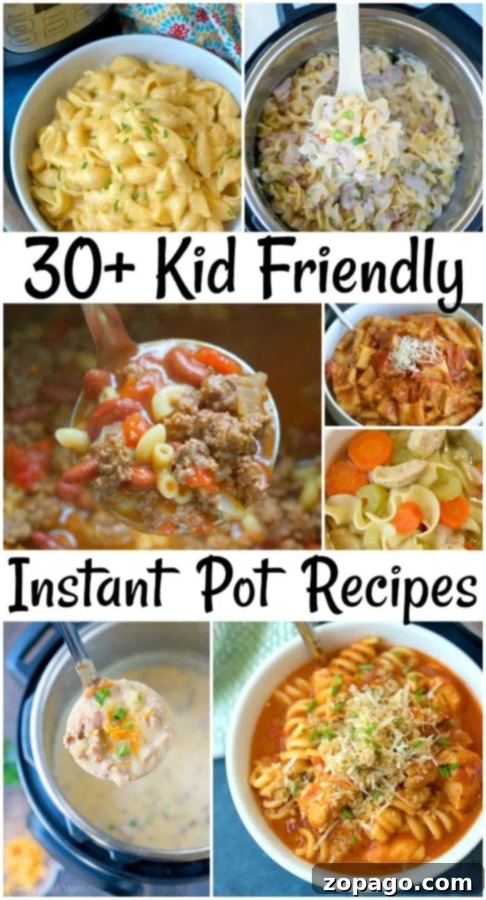 Quick and Easy Instant Pot Meals for Kids 4 A vibrant array of kid-friendly Instant Pot recipes, showcasing colorful and appealing dishes suitable for family meals, promising quick and easy preparation for busy parents.